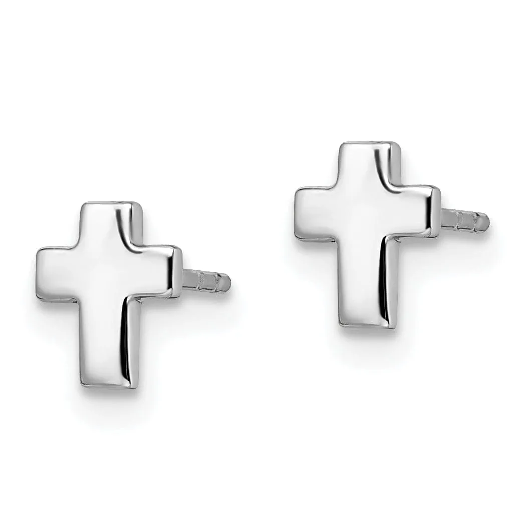 14k White Gold Polished Cross Post Earrings