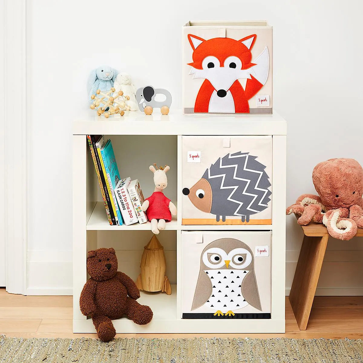 3 Sprouts Kids Childrens Foldable Fabric Storage Cube, Fox Design (Open Box)