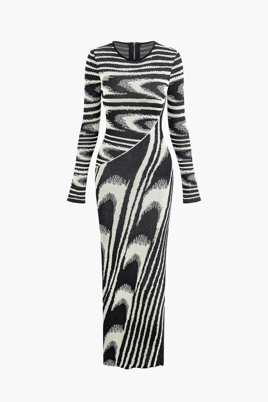 A&A Abstract Long Sleeve Knitted Maxi Dress