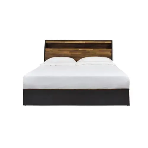 Adley Queen Bed w/Storage, Walnut & Black Finish