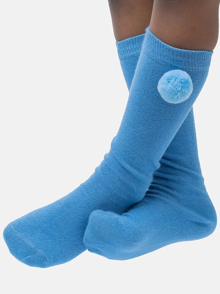 Baby Boy Vibrant Pom-pom Knee Socks- Police Blue