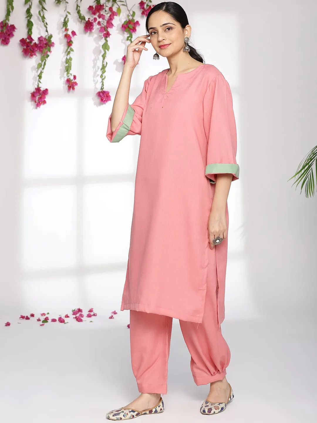 Blush CottonSlub LongKurta & AfghaniSalwar