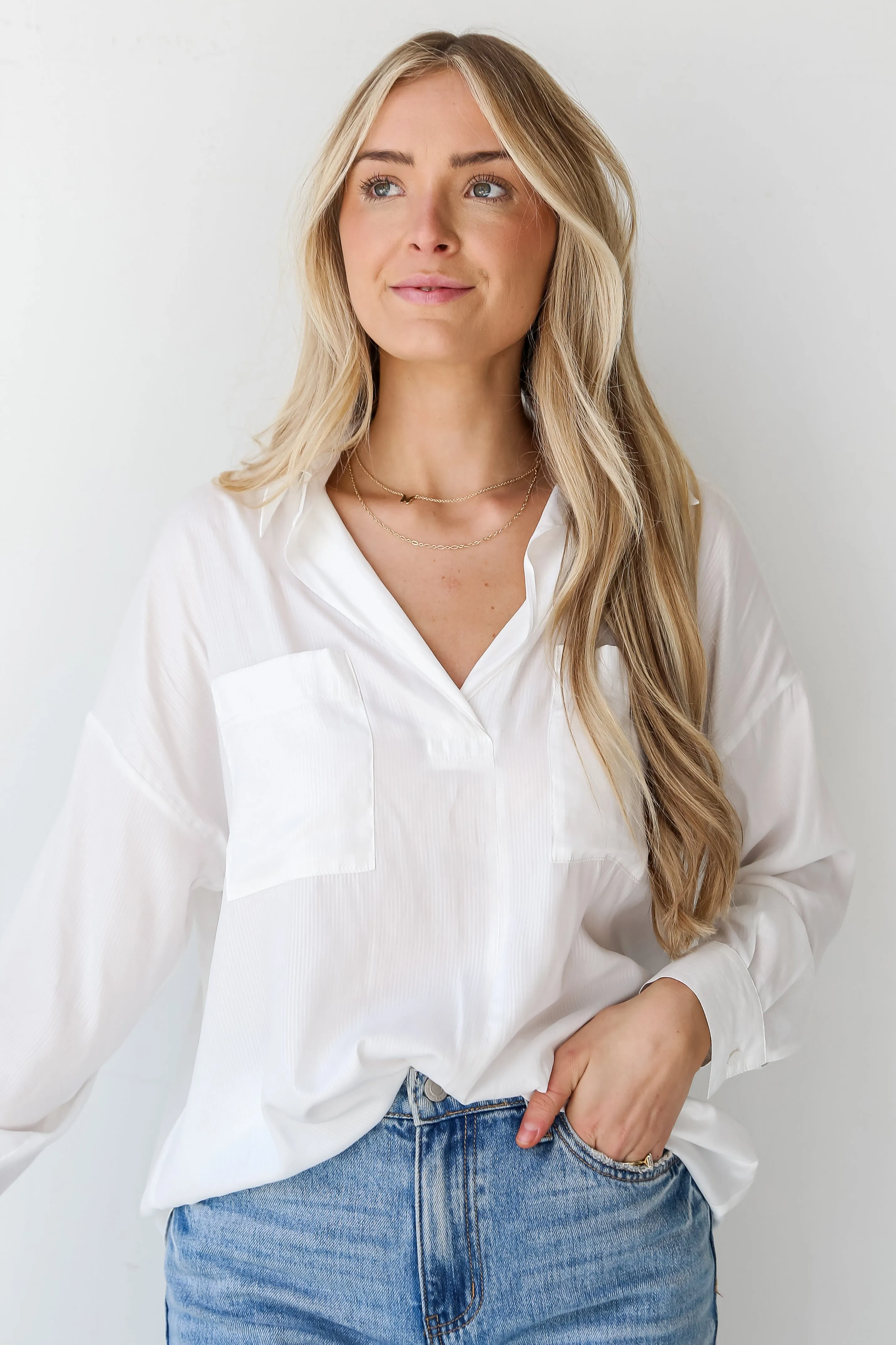 FINAL SALE - Effortless Upgrade White Satin Oversized Blouse