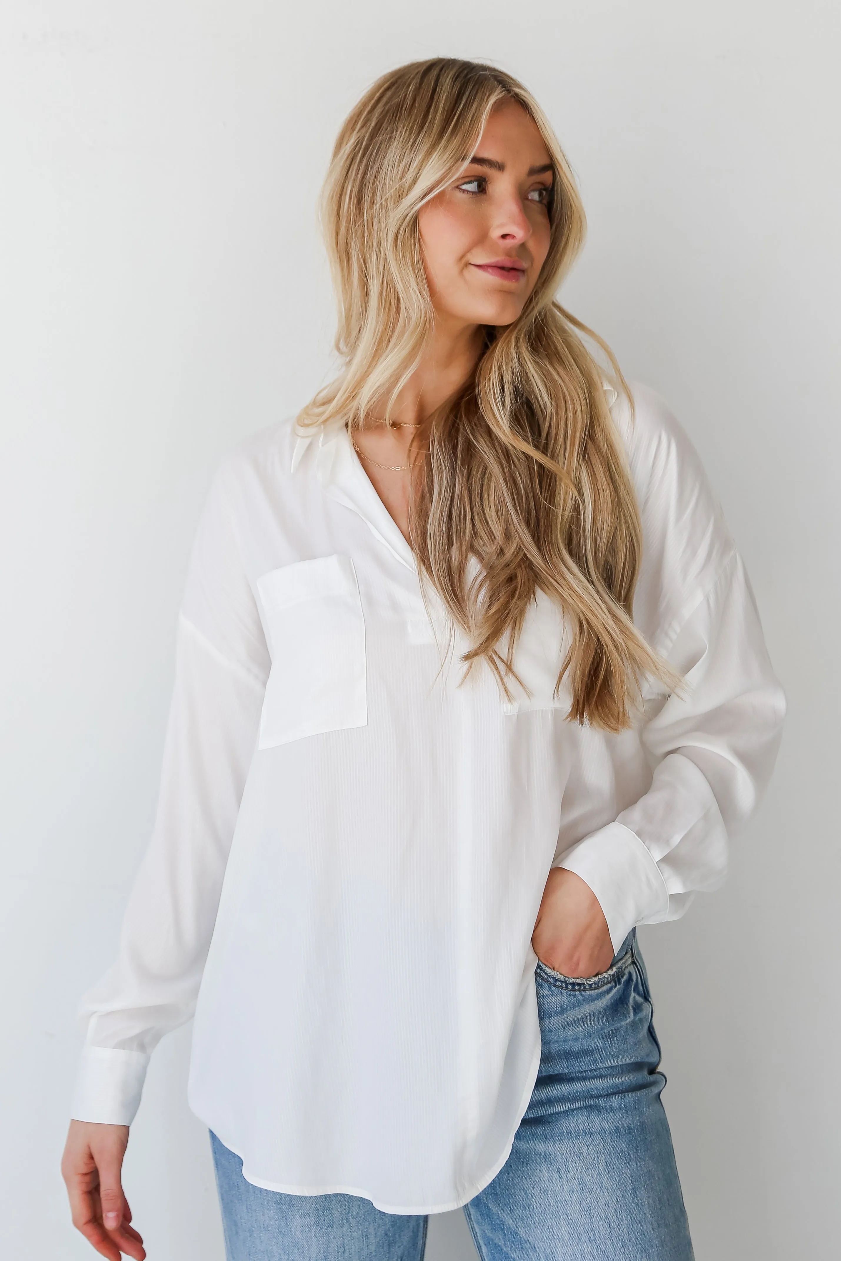 FINAL SALE - Effortless Upgrade White Satin Oversized Blouse