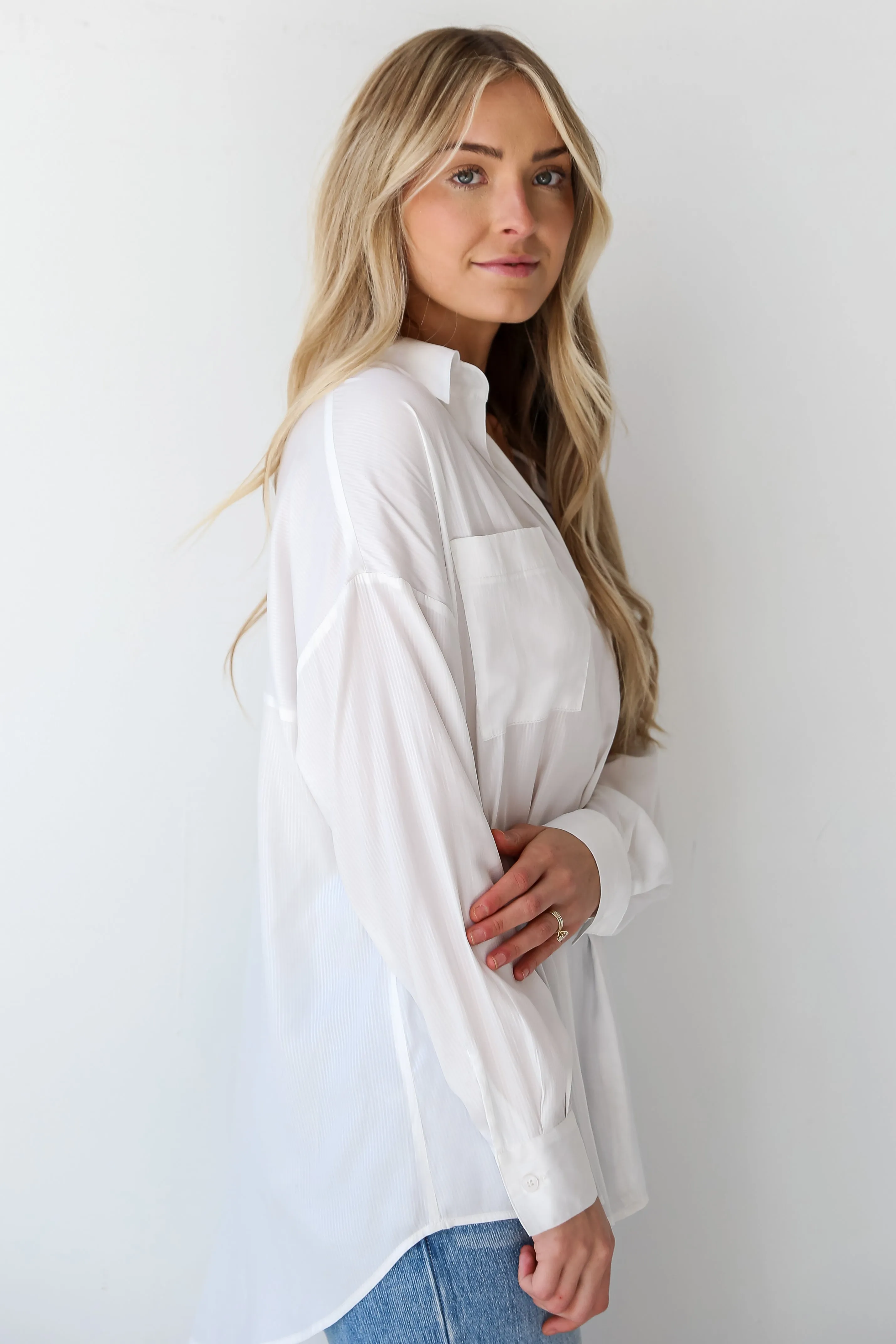 FINAL SALE - Effortless Upgrade White Satin Oversized Blouse