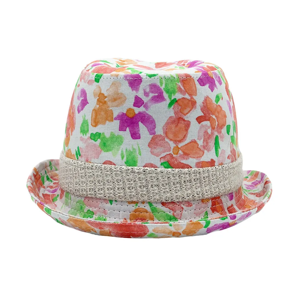 Flower Pattern Fedora Hat Short Brim Sun Hat Classic Trilby LD61517