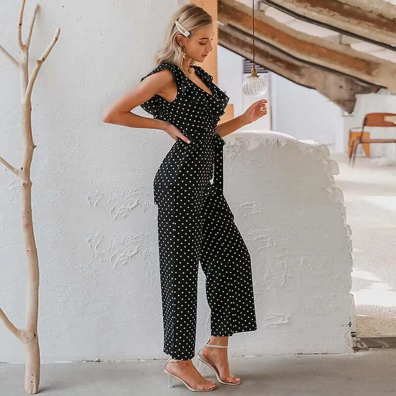 Glow Chic's Simple Elegant Polka Dot Print Jumpsuit