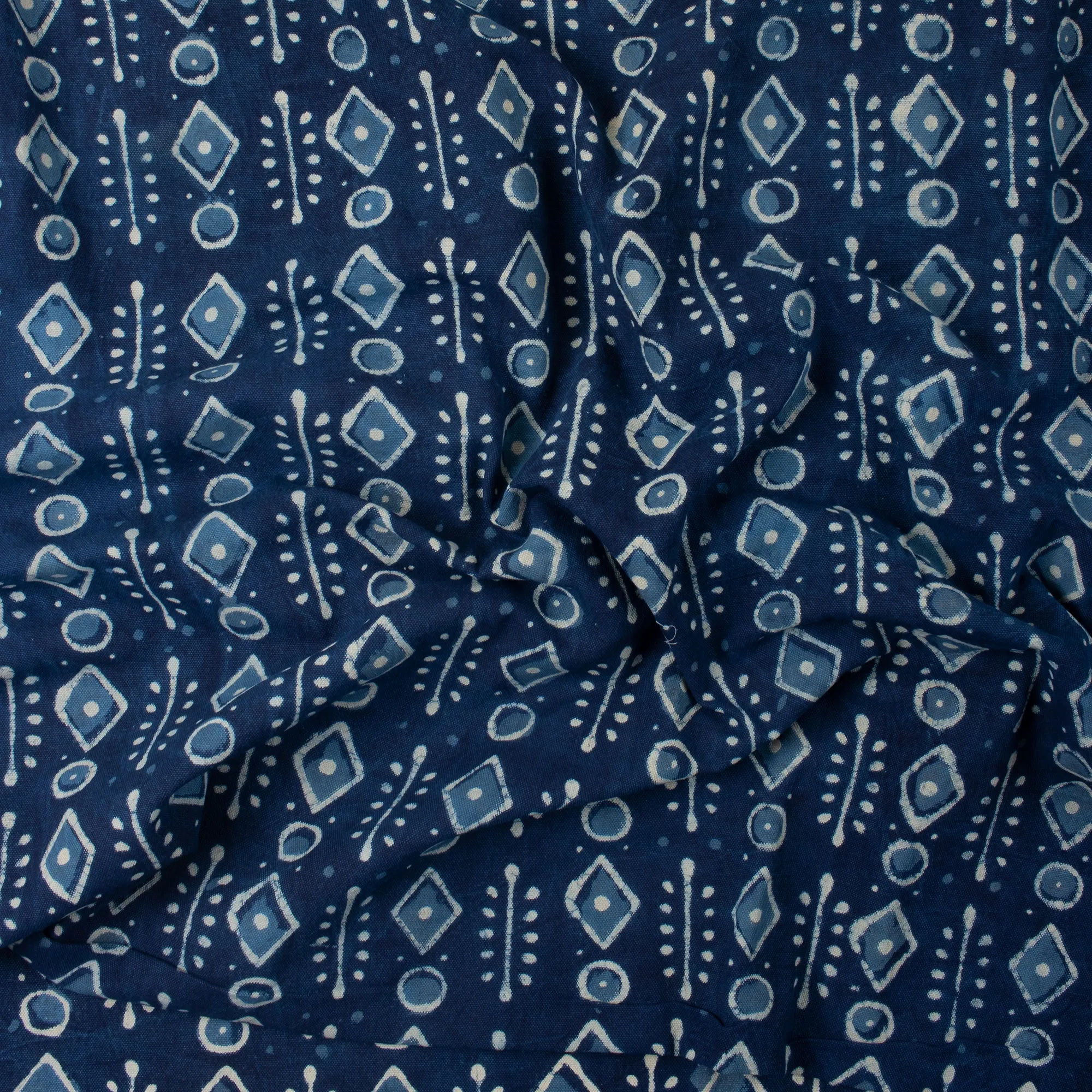 Hand Block Geometric Printed Indigo Canvas Fabric