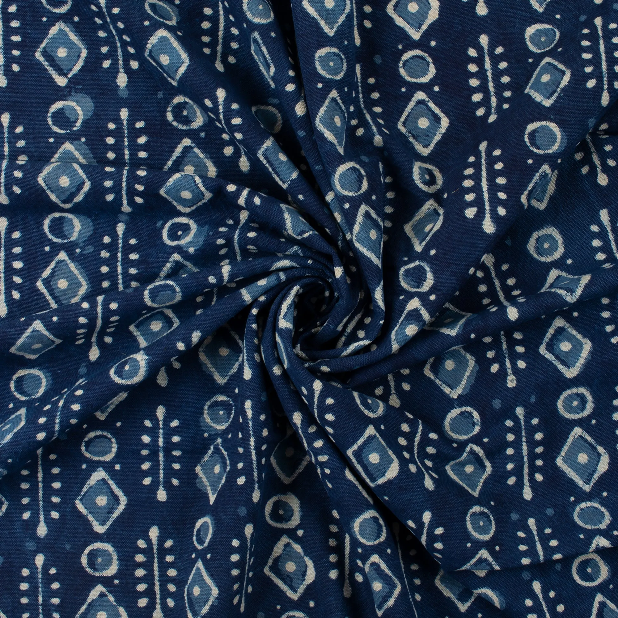 Hand Block Geometric Printed Indigo Canvas Fabric