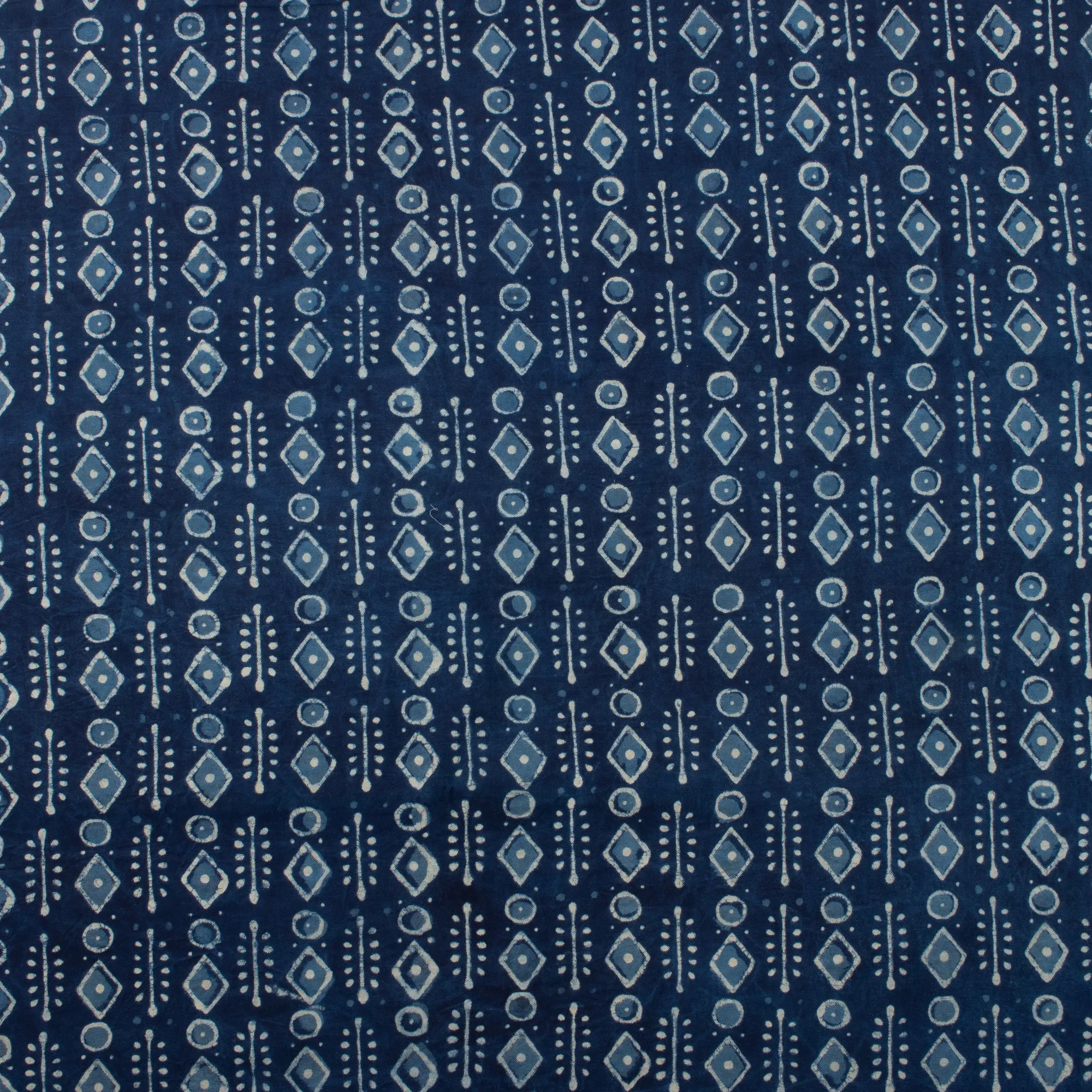 Hand Block Geometric Printed Indigo Canvas Fabric