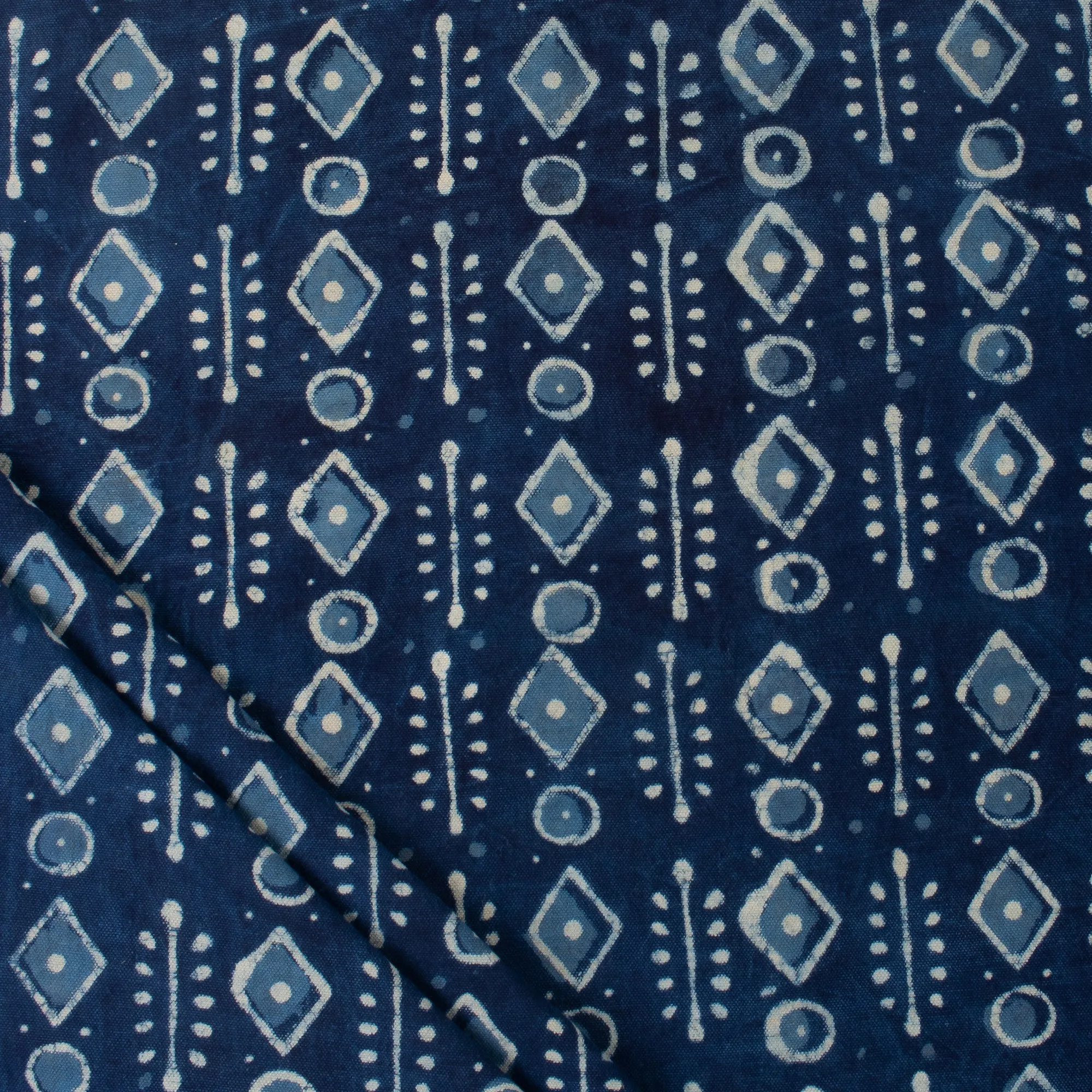 Hand Block Geometric Printed Indigo Canvas Fabric