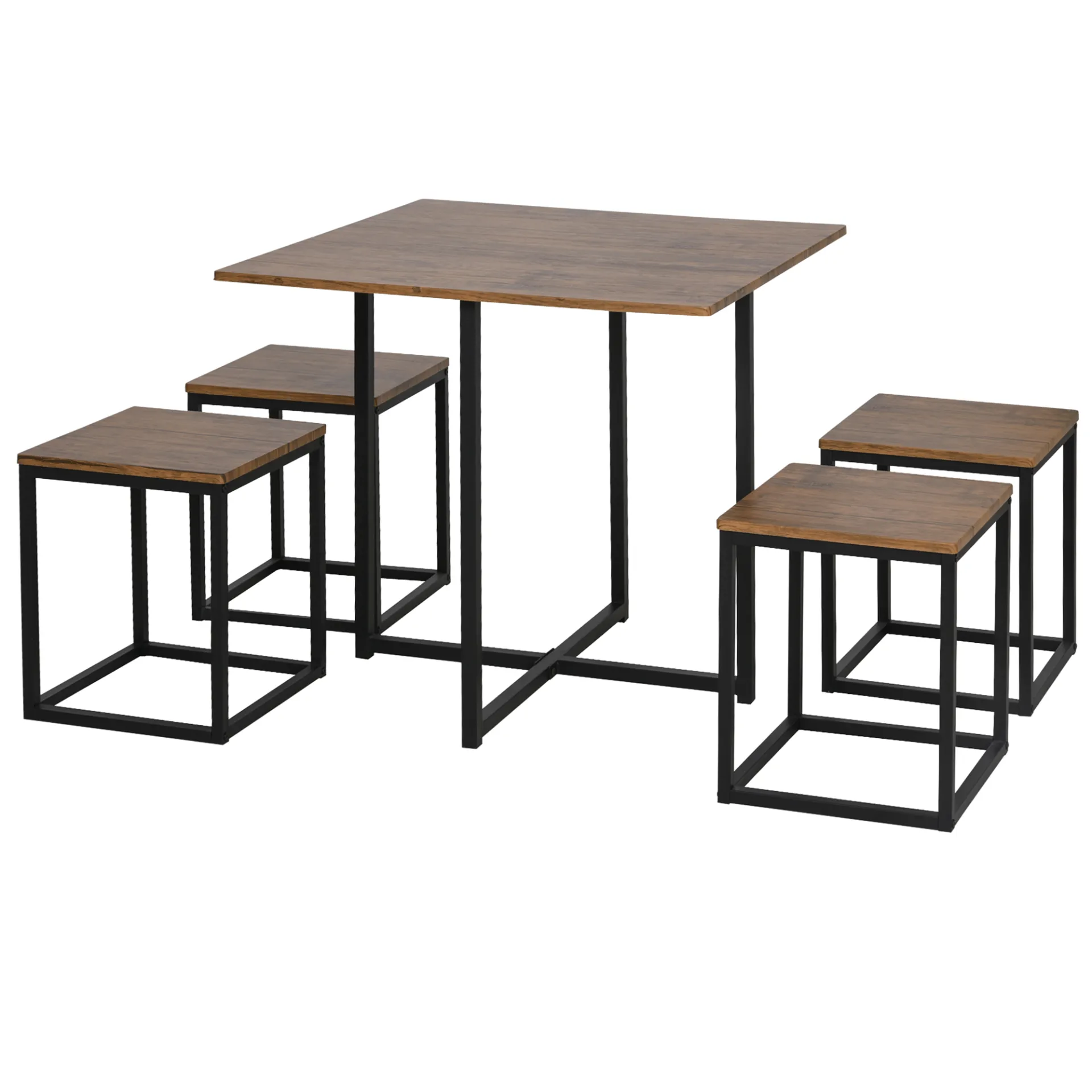 HOMCOM 5 PCS Industrial Dining Set with Metal Frame - Space-Saving Modern Classic Design