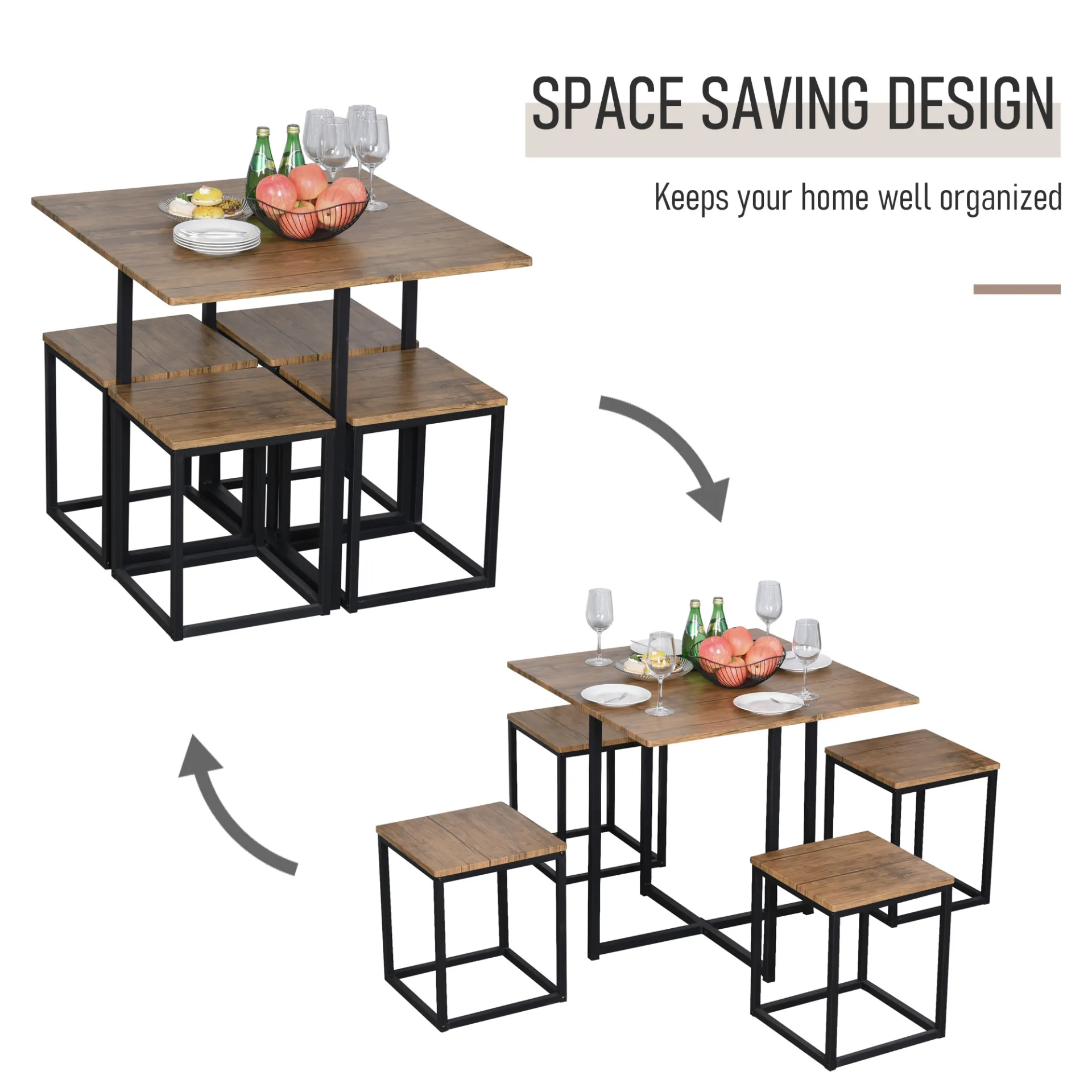 HOMCOM 5 PCS Industrial Dining Set with Metal Frame - Space-Saving Modern Classic Design