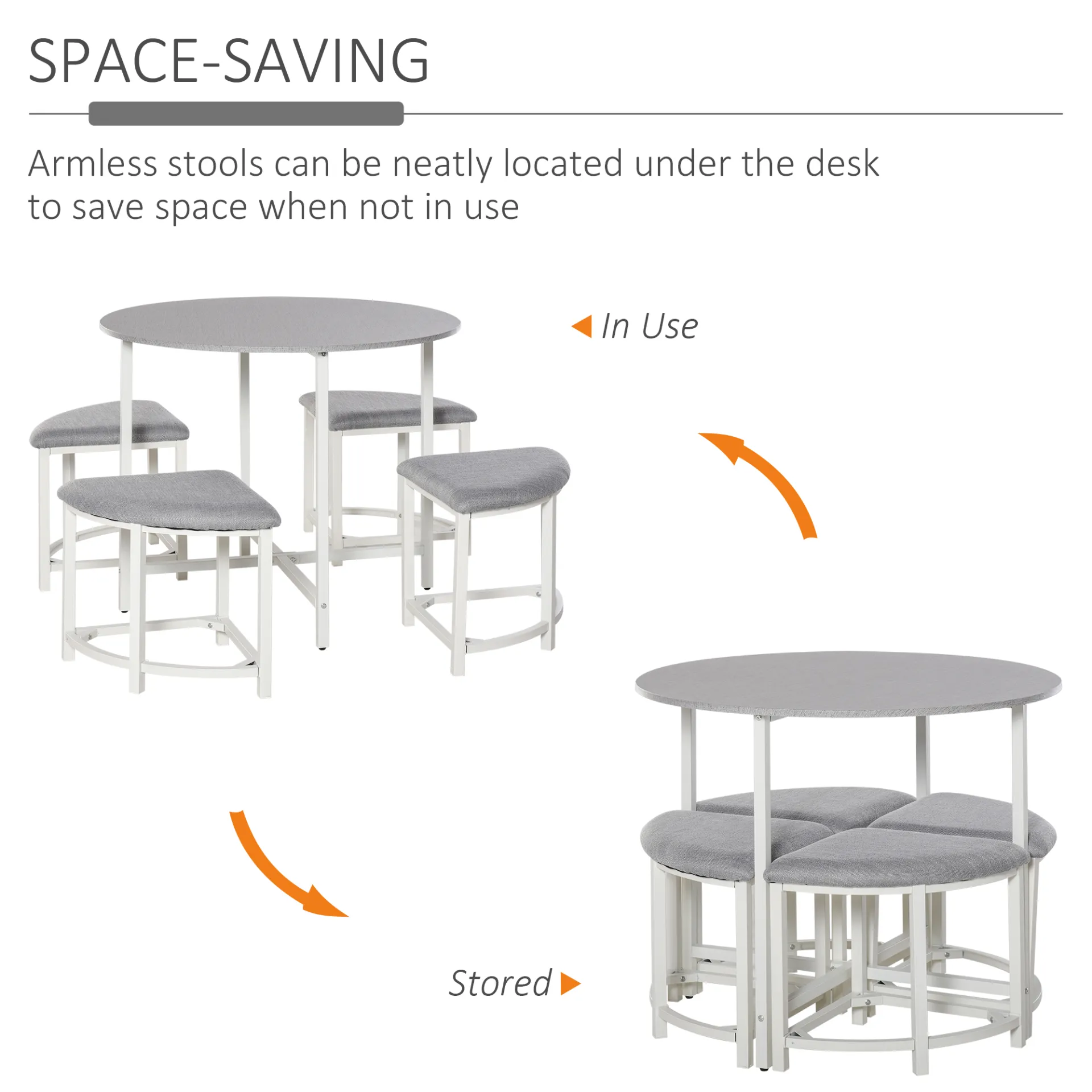 HOMCOM Modern Round Dining Table Set with 4 Upholstered Stools - Space-Saving, Stylish & Durable