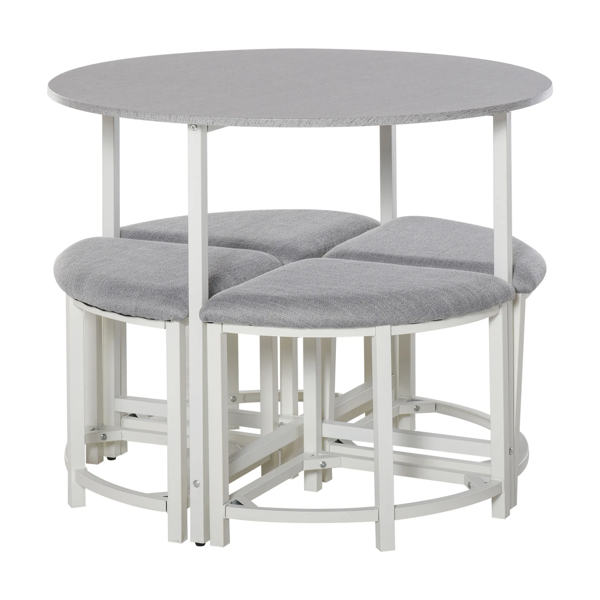 HOMCOM Modern Round Dining Table Set with 4 Upholstered Stools - Space-Saving, Stylish & Durable