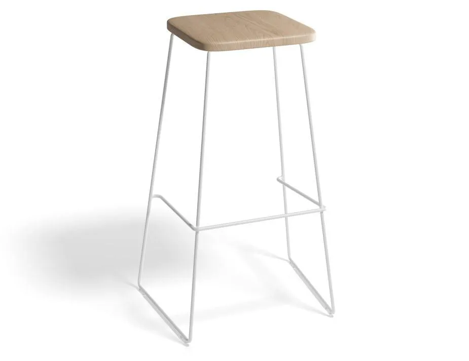 Hugo Bar Stool - White - Natural Seat - 68cm Kitchen Height Round Seat