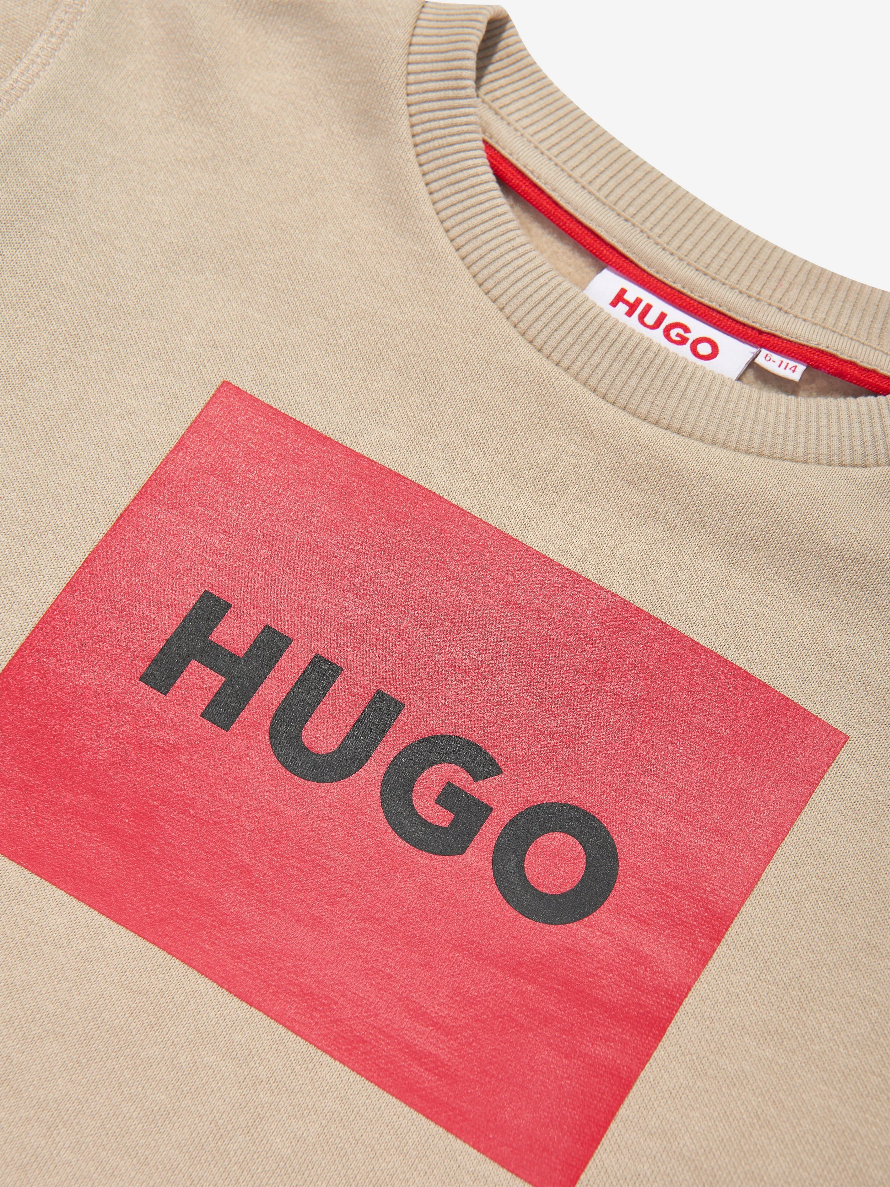 Hugo Boys Logo Print Sweatshirt in Beige