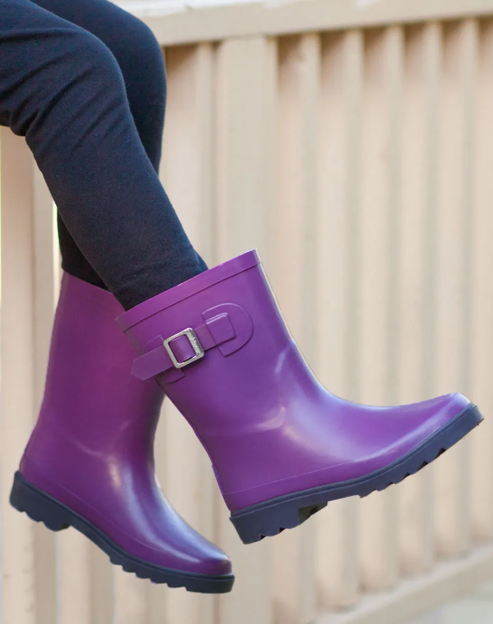 KID’S BUCKLE RUBBER RAIN BOOTS TWO-TONE PURPLE