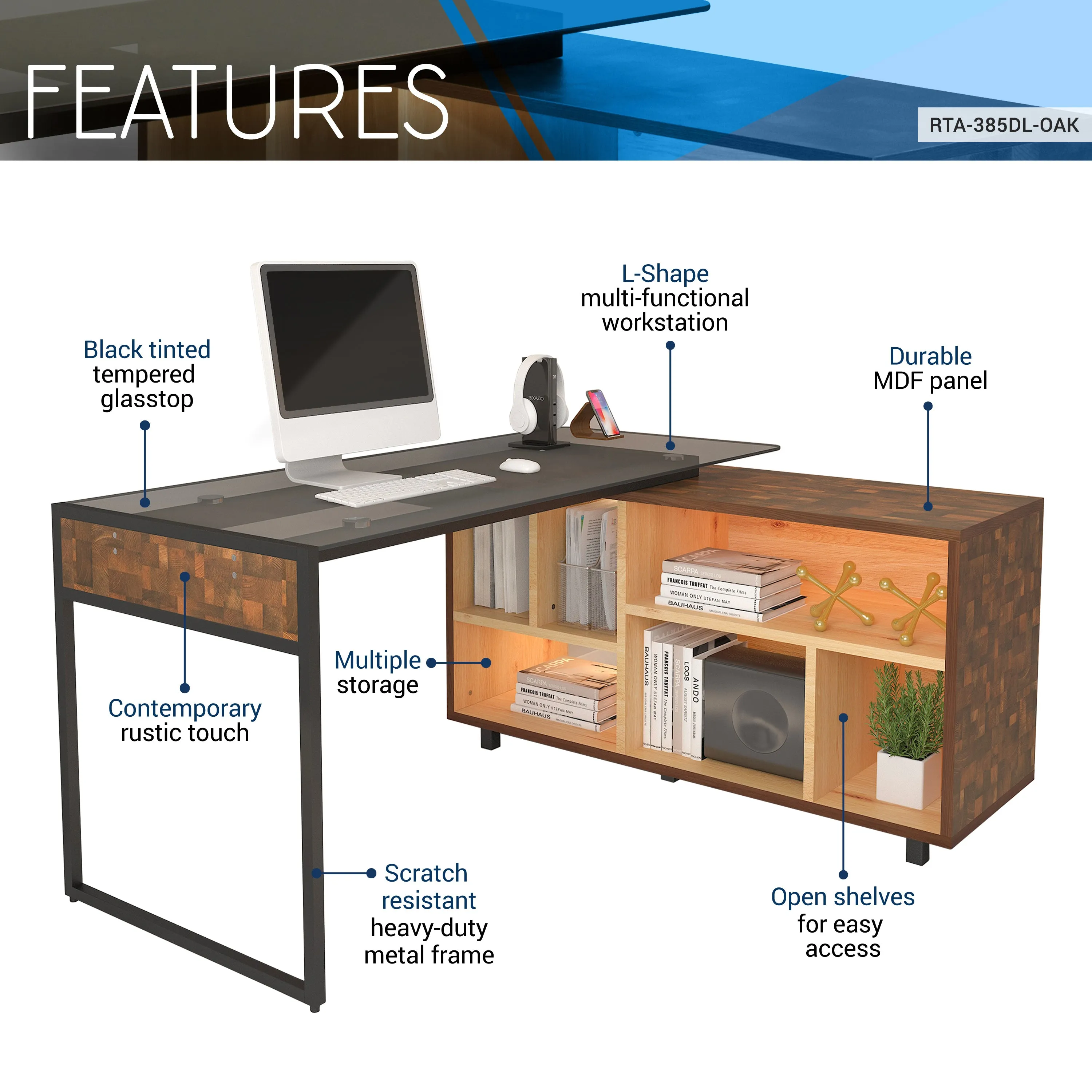 L-Shape Corner Desk with Multiple Storage