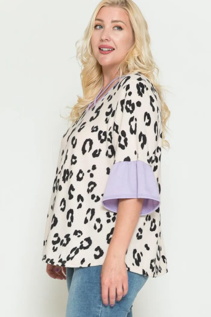 Leopard lavender ruffle sleeve cage chest