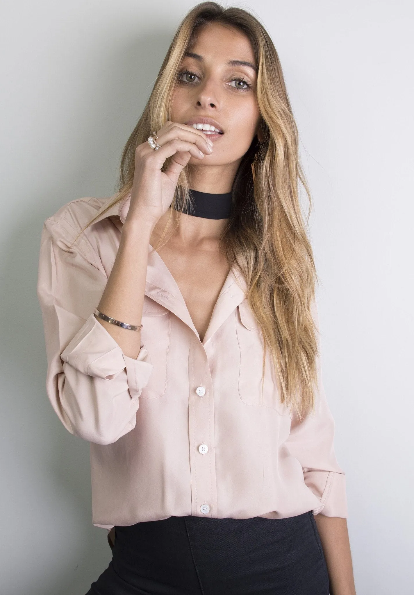 Lete-Silk Blush Pink Classic Fit Sand Washed Silk Shirt