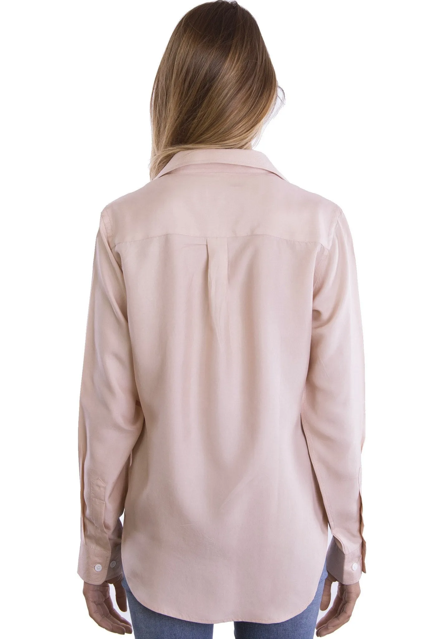 Lete-Silk Blush Pink Classic Fit Sand Washed Silk Shirt