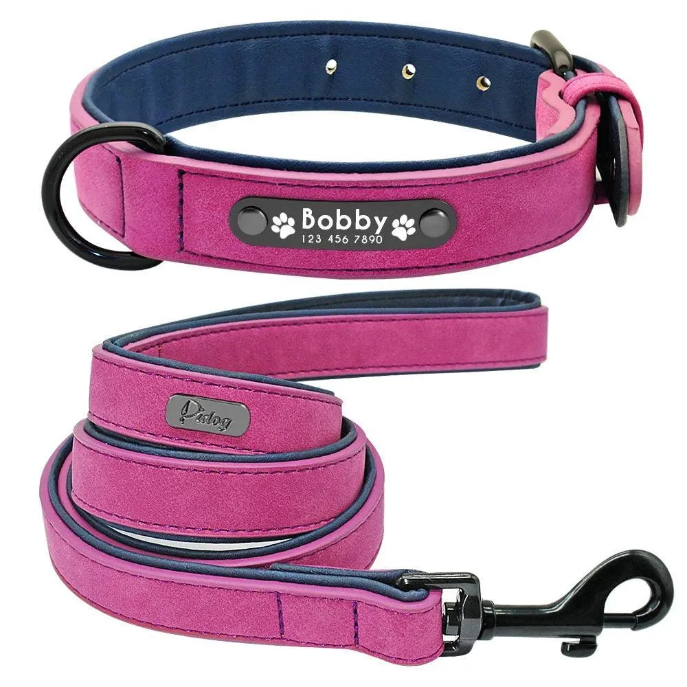 Luxury Personalized Leather Dog Collar Set: Stylish Comfort for Dogs