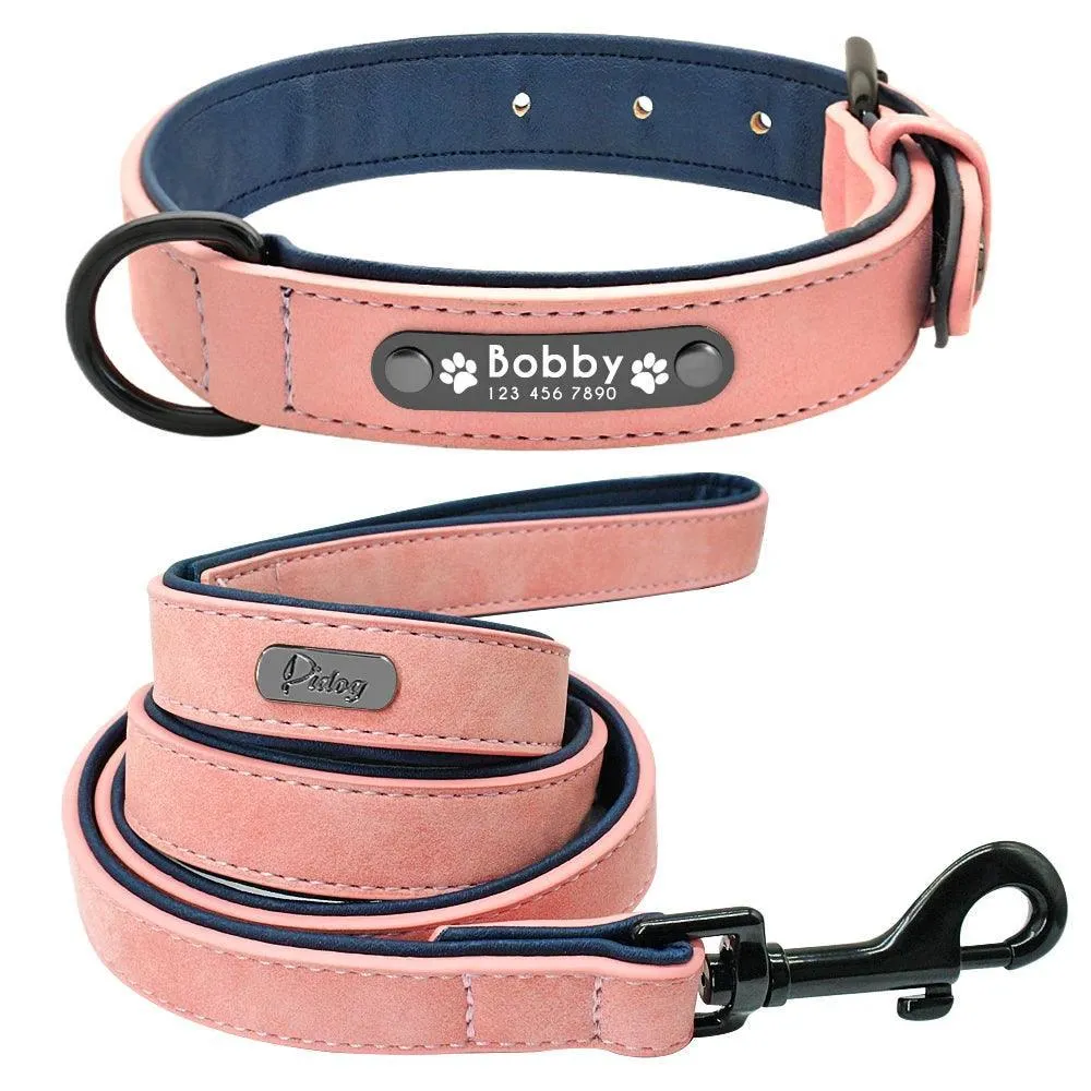 Luxury Personalized Leather Dog Collar Set: Stylish Comfort for Dogs