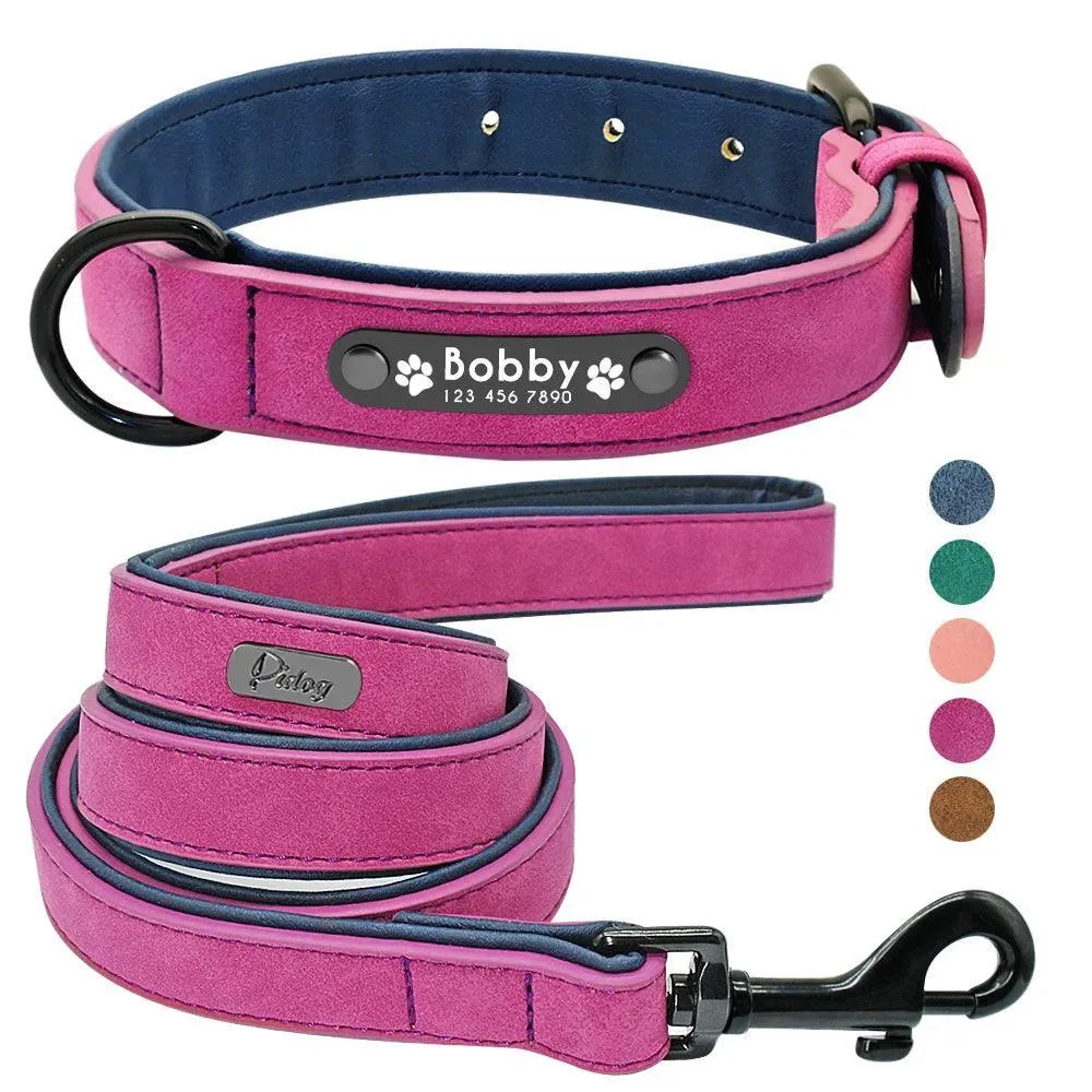 Luxury Personalized Leather Dog Collar Set: Stylish Comfort for Dogs