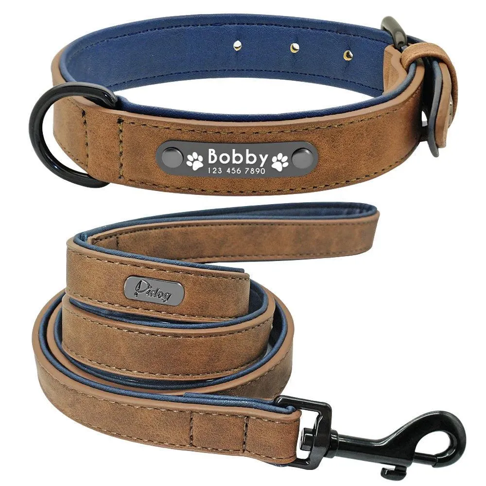 Luxury Personalized Leather Dog Collar Set: Stylish Comfort for Dogs