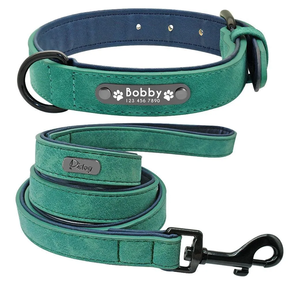 Luxury Personalized Leather Dog Collar Set: Stylish Comfort for Dogs