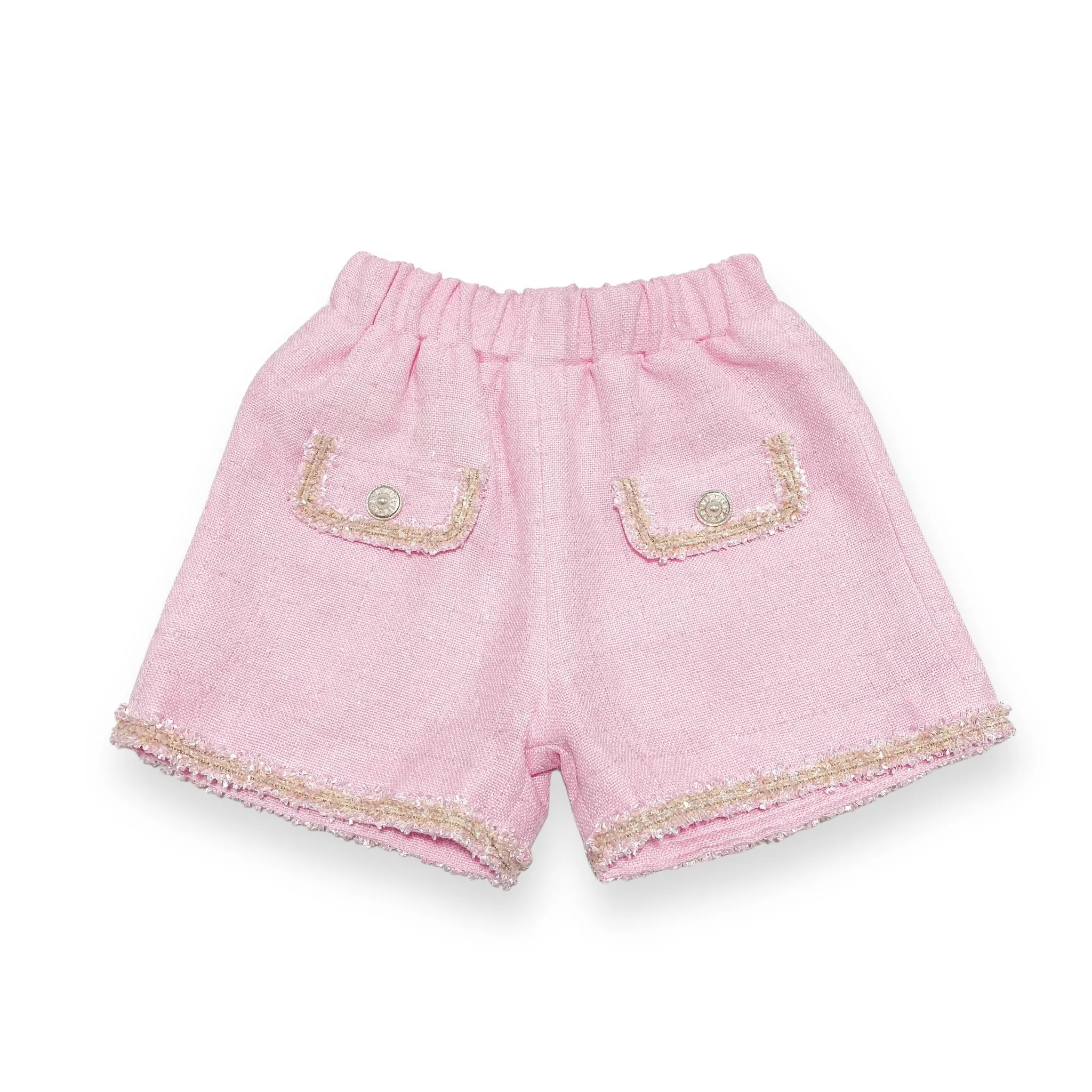 Novelty Button Tweed Shorts-pink