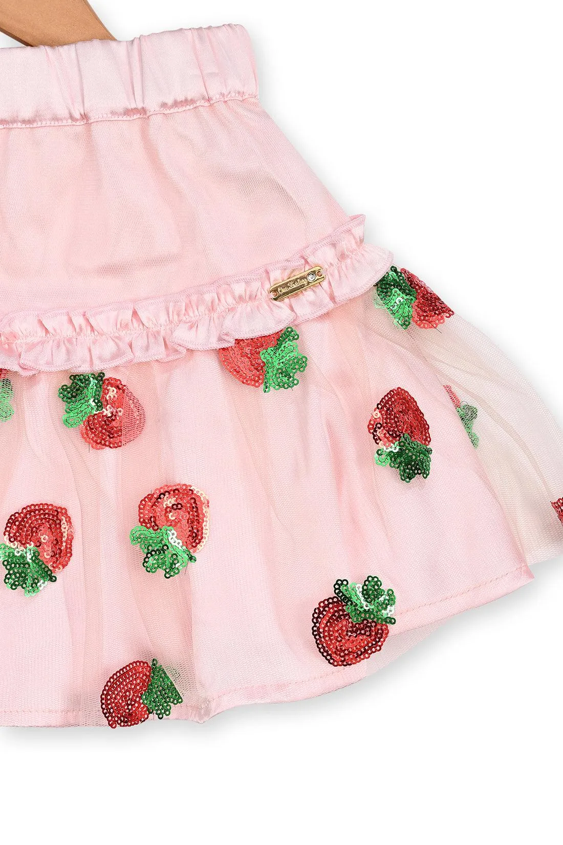 One Friday Kids Girls Pink Embroidered Sequins Skirt