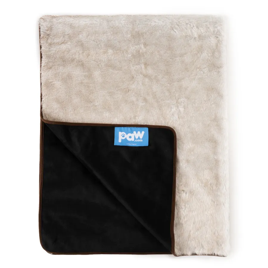 Paw.com x BarkBox PupProtector™ Short Fur Waterproof Throw Blanket - White with Brown Accents