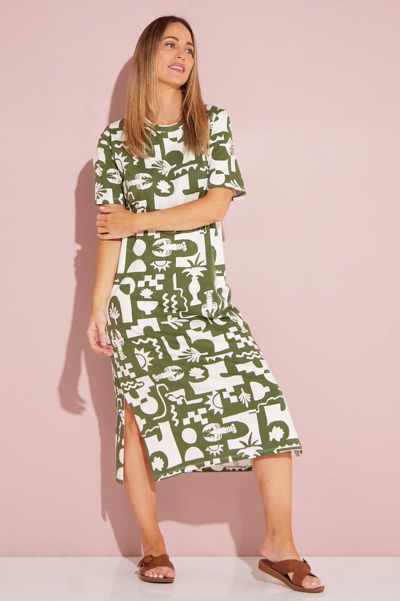 Postcard Crew Tee Dress - Clover