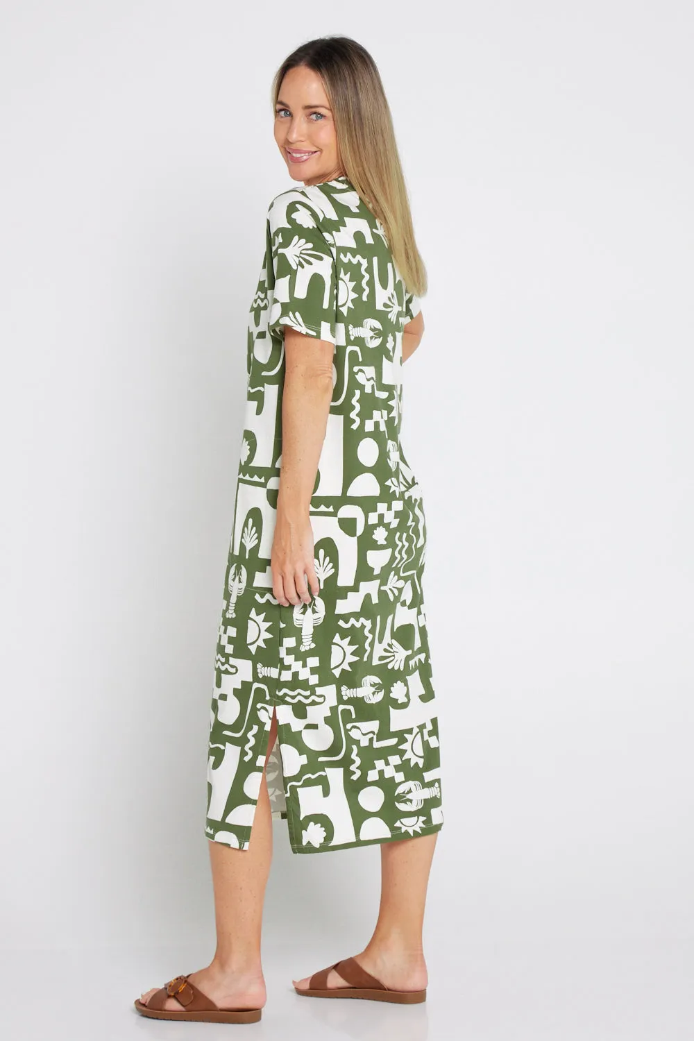 Postcard Crew Tee Dress - Clover