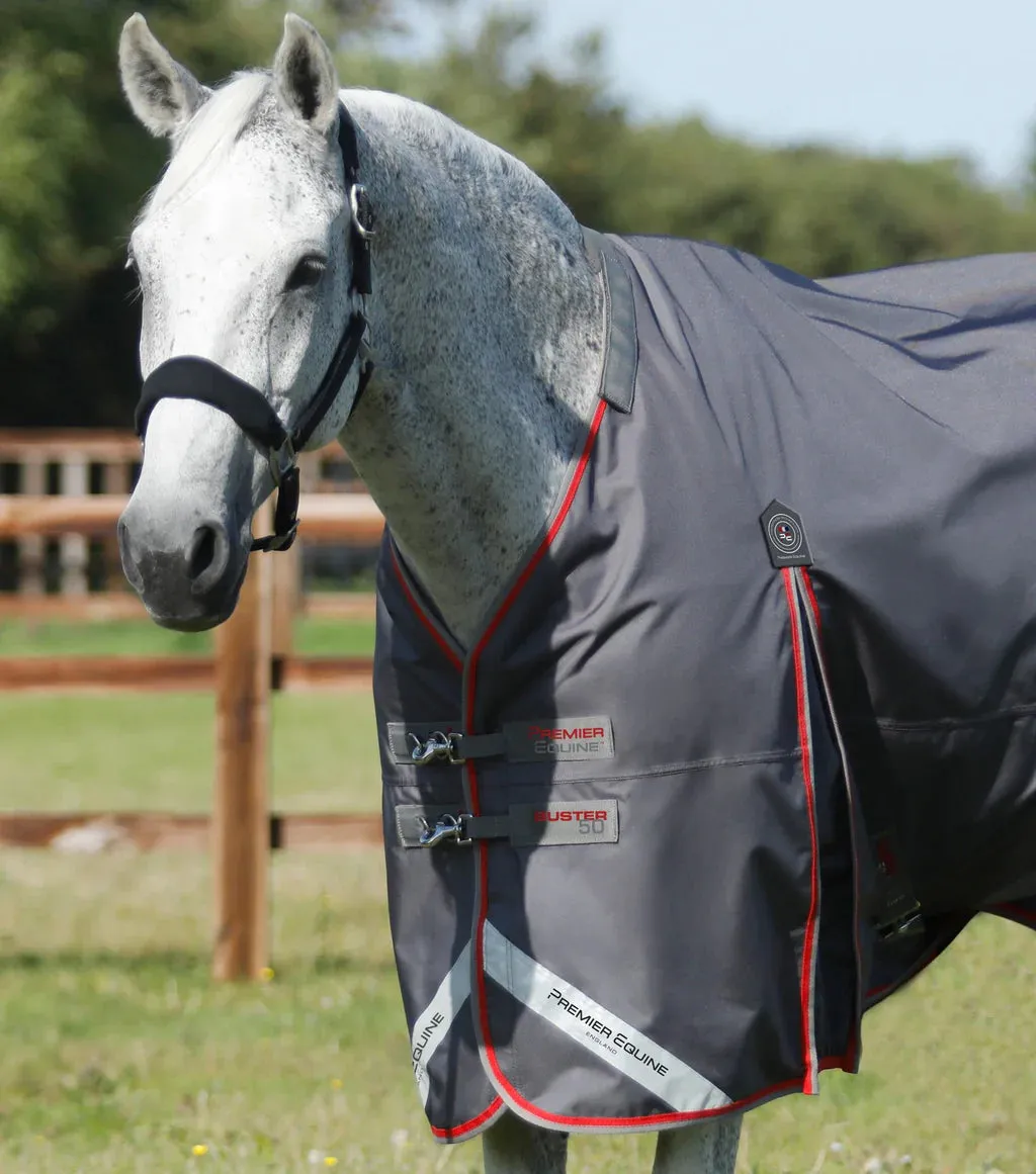 Premier Equine Buster 50g Turnout Rug with Snug-Fit Neck Cover Grey