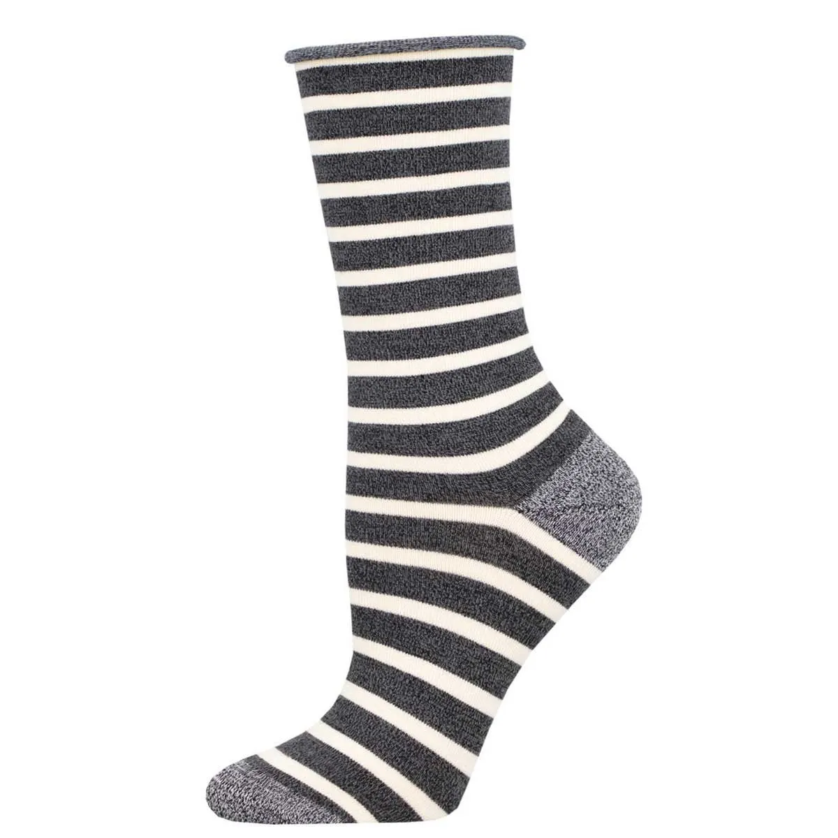 Roll Top Sailor Stripe (Charcoal/White) Bamboo Women's Crew Socks