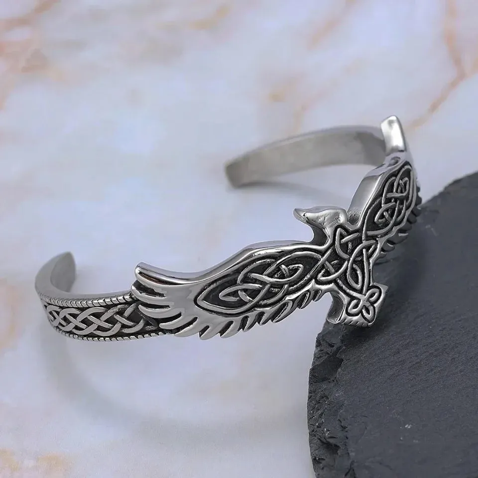 Stainless Steel Celtic Raven Bangle