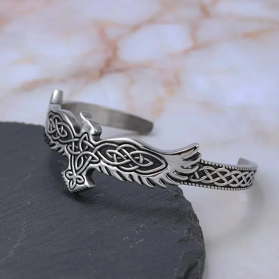 Stainless Steel Celtic Raven Bangle