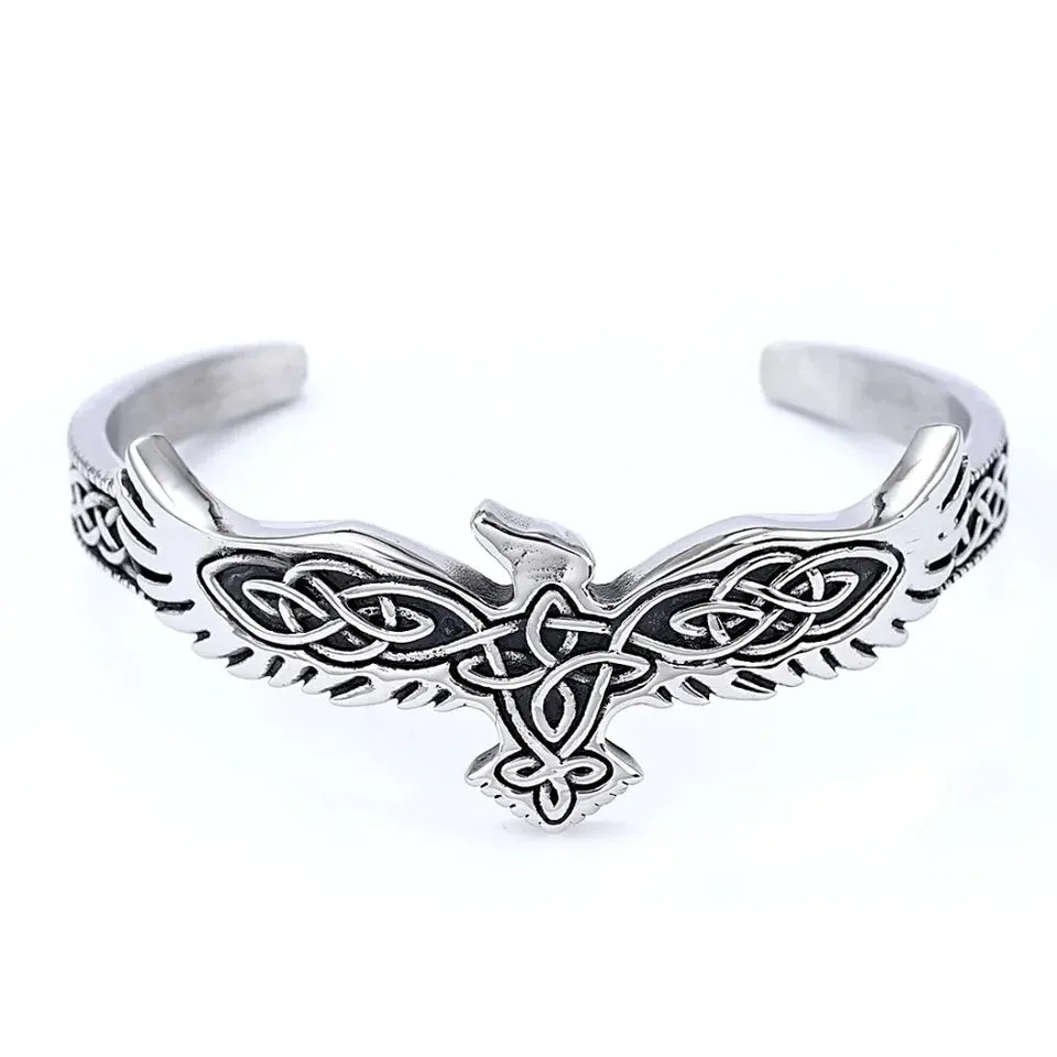 Stainless Steel Celtic Raven Bangle