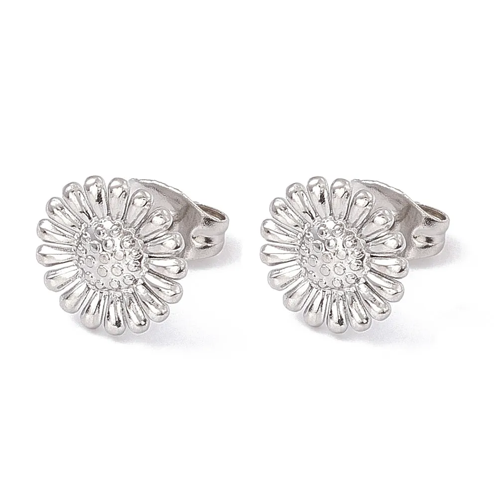 Stainless Steel Sunflower Stud Earrings