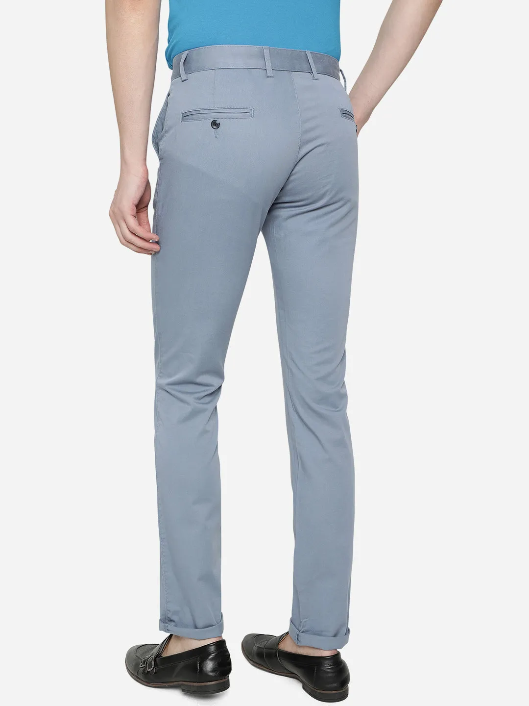 Steel Blue Solid Super Slim Fit Casual Trouser | Greenfibre