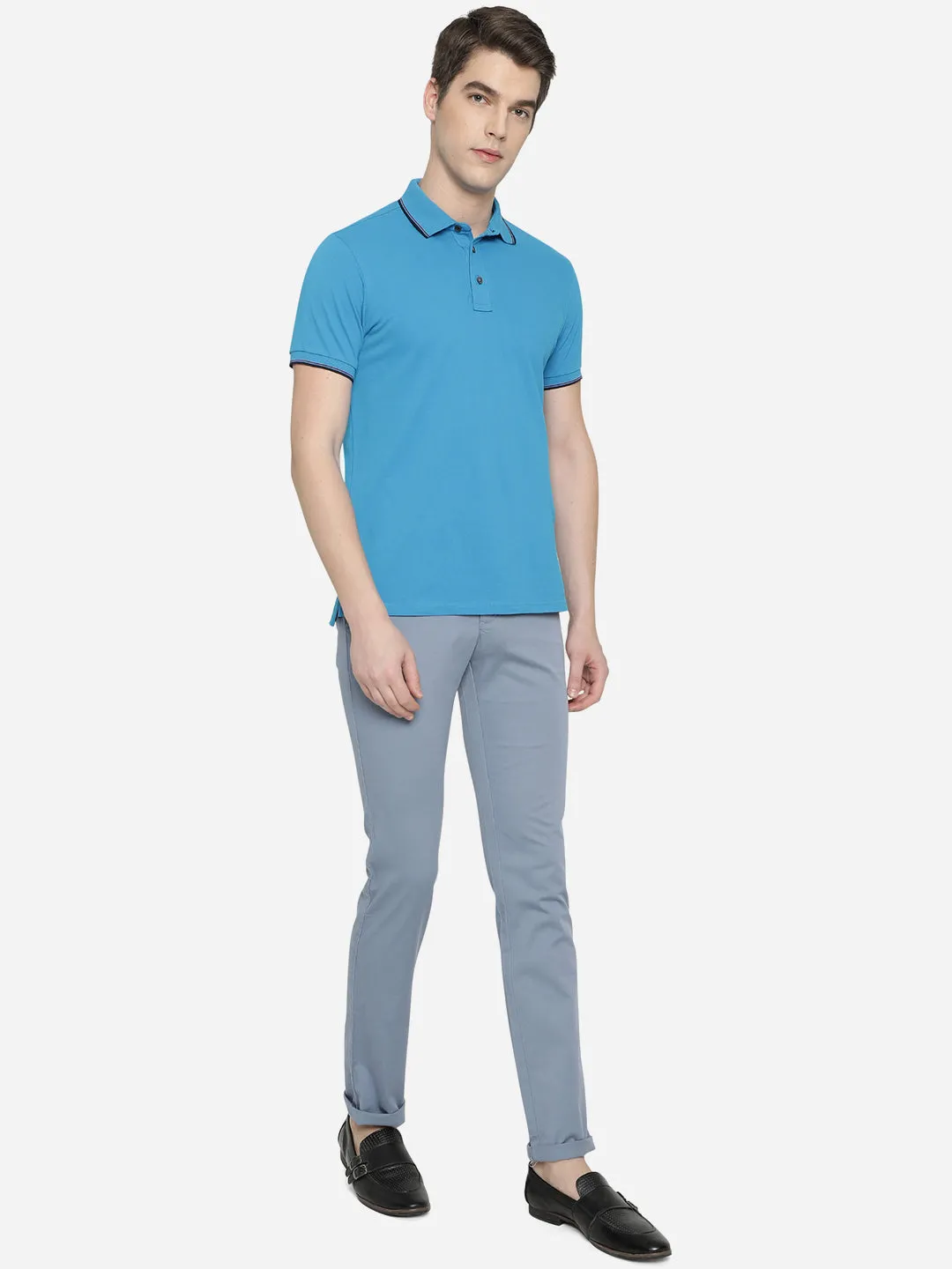 Steel Blue Solid Super Slim Fit Casual Trouser | Greenfibre