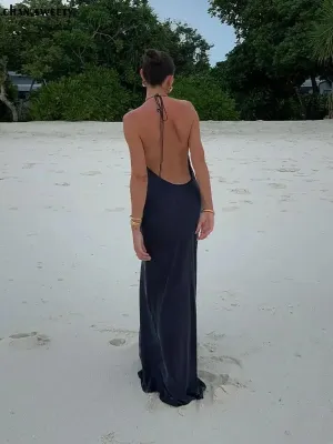 Sultry Backless Maxi Dress: Elegant Clubwear for Stylish Women