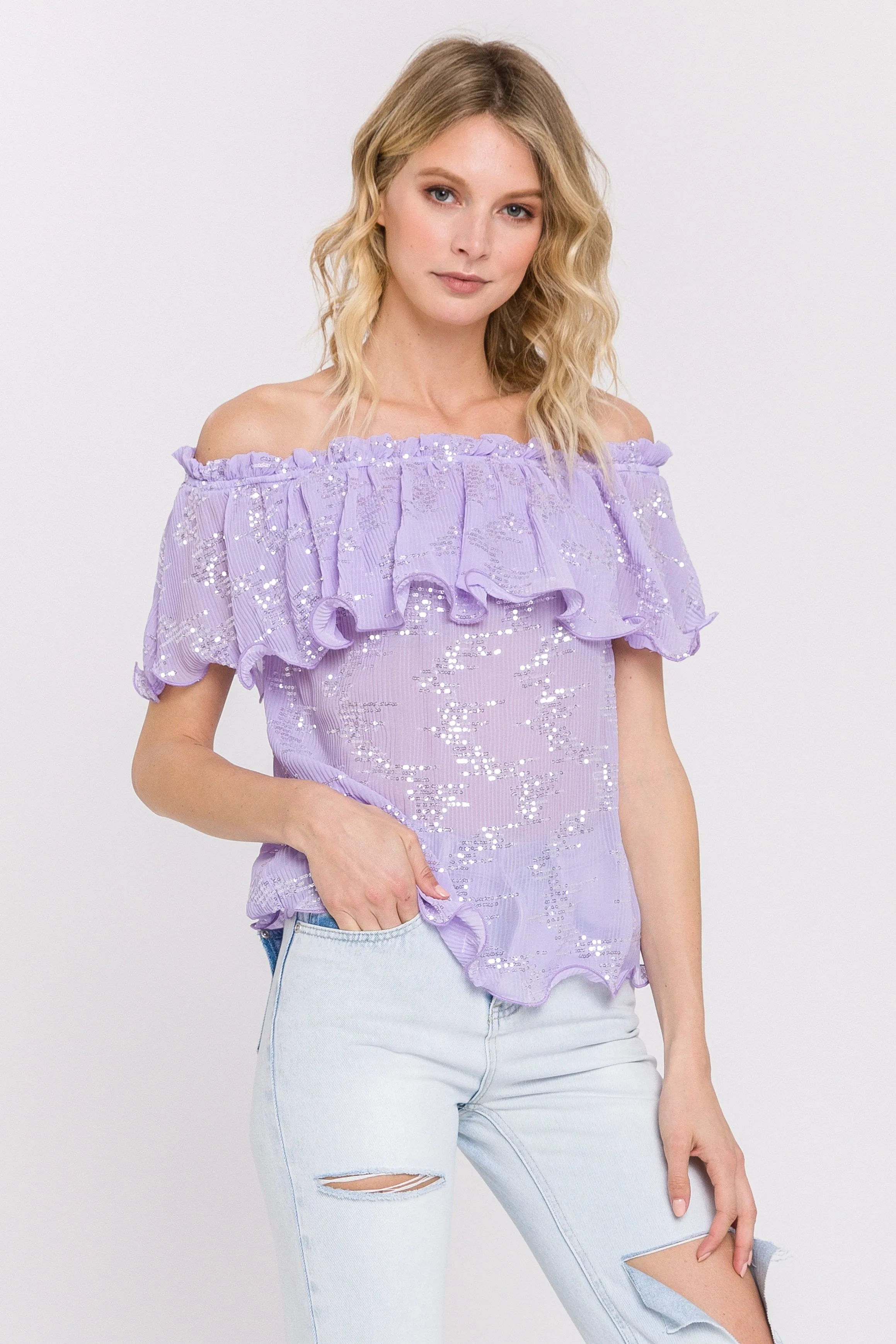 Tiered Sequin Chiffon Top