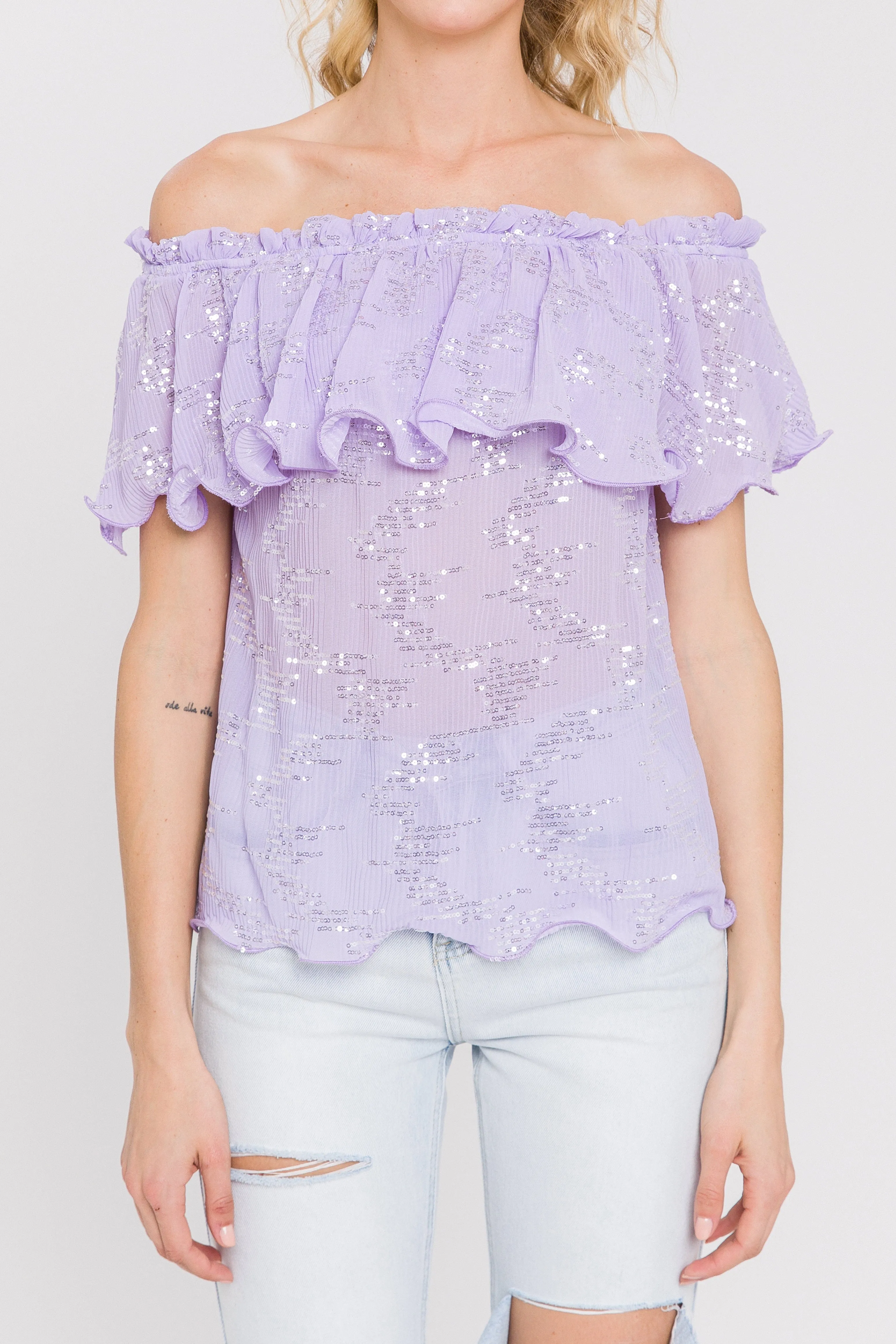 Tiered Sequin Chiffon Top