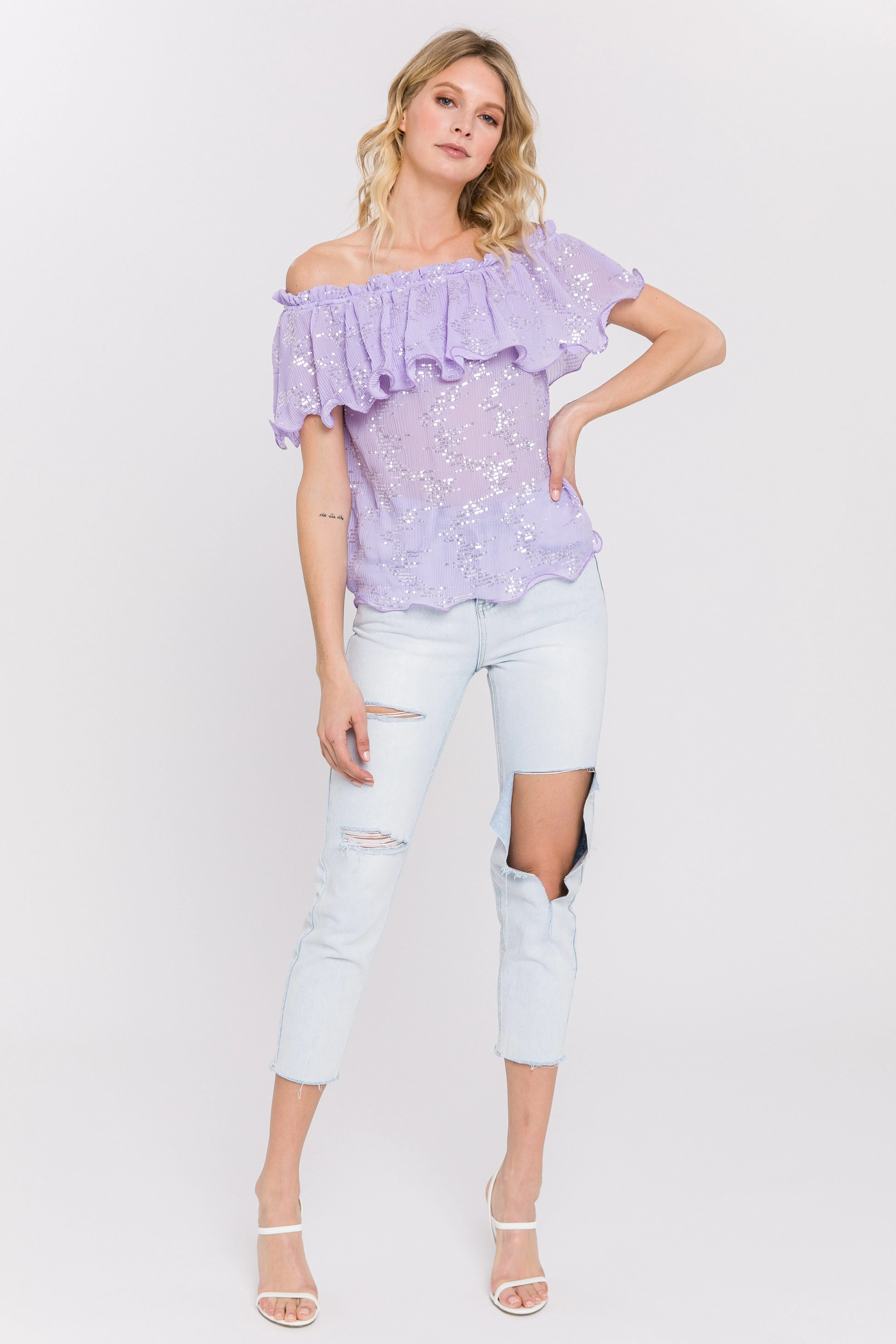 Tiered Sequin Chiffon Top