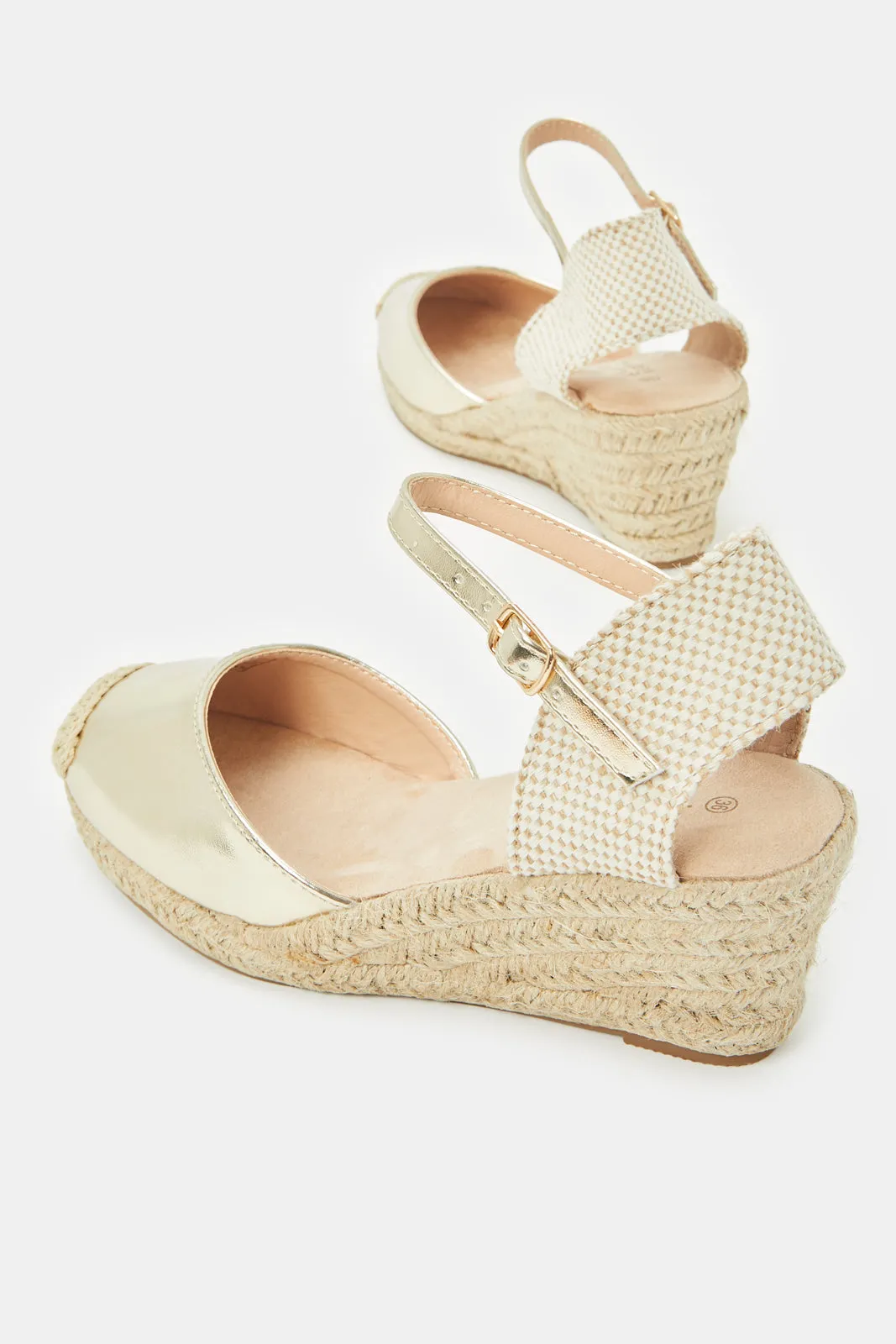 Women Gold Shiny Espadrille With wedges Heel