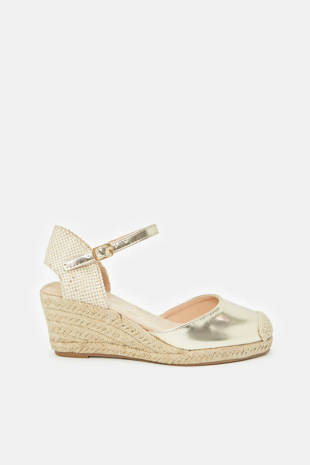 Women Gold Shiny Espadrille With wedges Heel